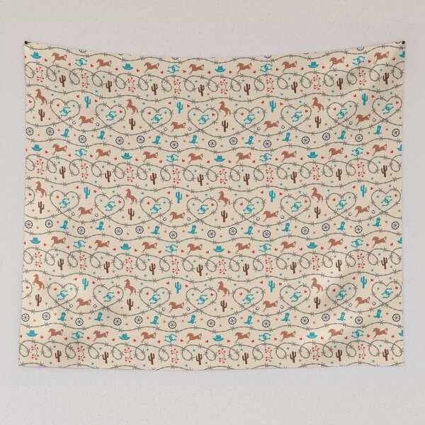 Item preview, Western Barb Wire Hearts Blue Brown designed and sold by VintageStyle.