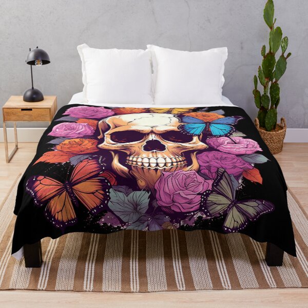 Item preview, Skull overgrown by multicolors butterflies and roses designed and sold by MDCGraphics.