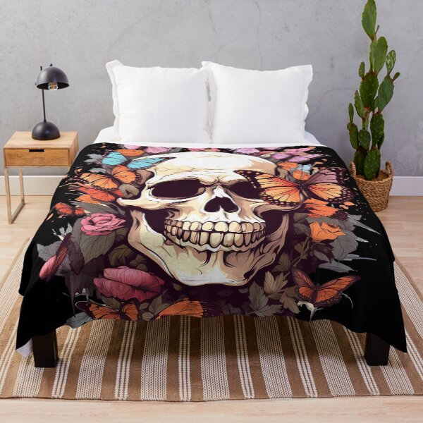 Item preview, Skull overgrown by multicolors butterflies and roses designed and sold by MDCGraphics.
