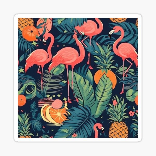 seamless pattern of flamingos and pineapples, vibrant colors Sticker