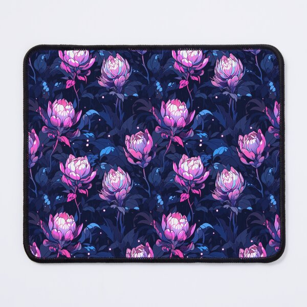 Item preview, Neon Art Nouveau Pink Flowers Pattern - - Vibrant Nighttime Meadow designed and sold by DreamyDigitalCo.