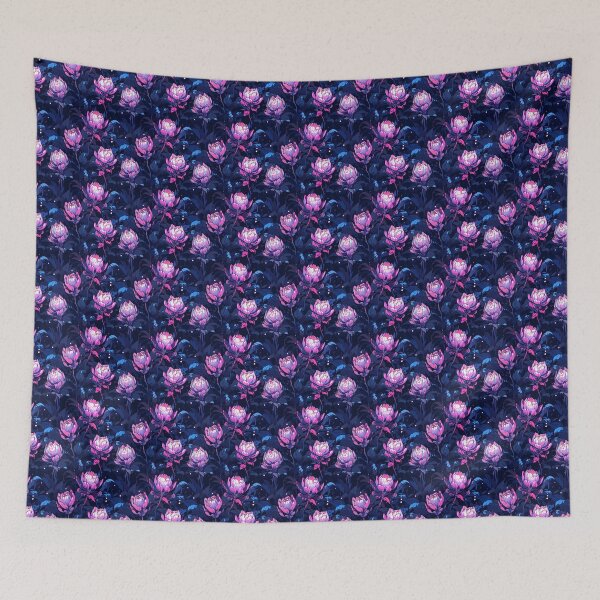 Item preview, Neon Art Nouveau Pink Flowers Pattern - - Vibrant Nighttime Meadow designed and sold by DreamyDigitalCo.