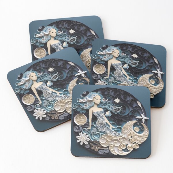 Item preview, Mermaids in the ocean, white and dark blue colors designed and sold by AdiRemba.