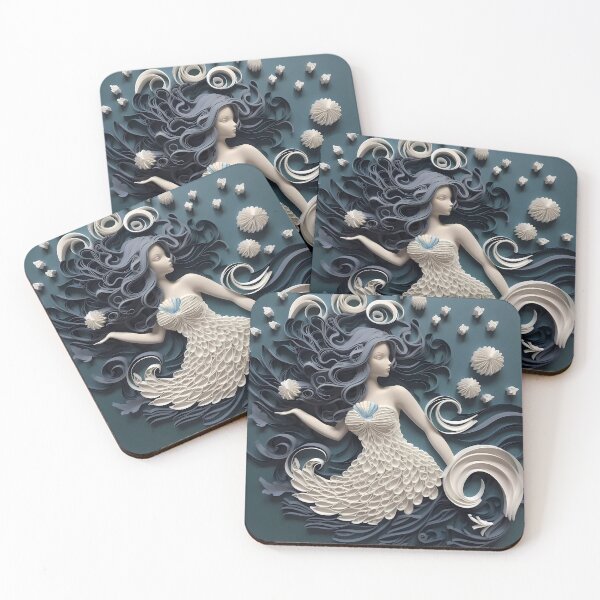 Item preview, Mermaid underwater, white and dark blue colors designed and sold by AdiRemba.