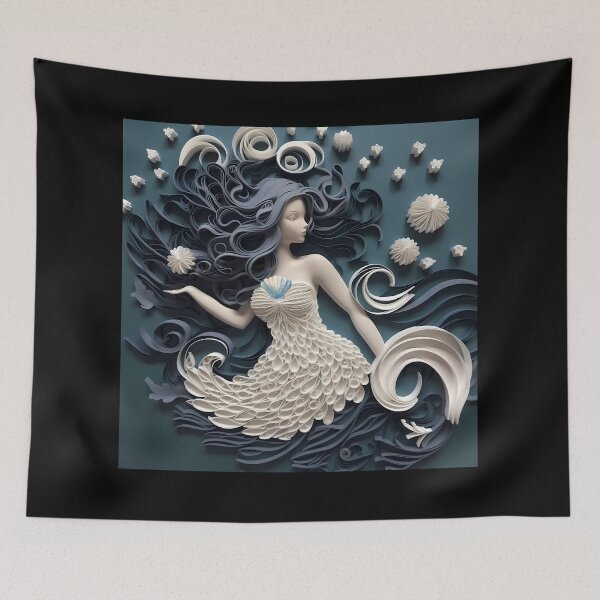 Item preview, Mermaid underwater, white and dark blue colors designed and sold by AdiRemba.