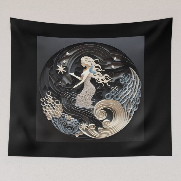 Item preview, Mermaid underwater heaven, white and dark blue colors designed and sold by AdiRemba.