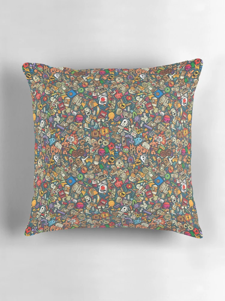 Thumbnail 3 of 4, Pillow, Retro Sticker Bomb Explosion designed and sold by RoverB.