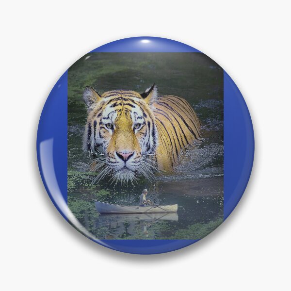Item preview, Photoshop Fantasy Art: Giant Tiger watching a man in a row boat row by in a river. designed and sold by mturns57.
