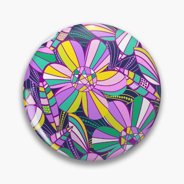 Item preview, Retro 1970s flower power in the cocktail lounge - navy with green and purples tone big florals designed and sold by BlackDogArtists.