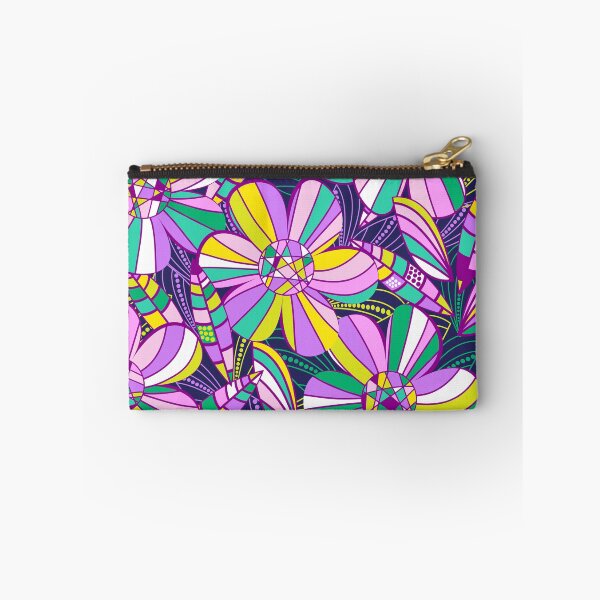 Item preview, Retro 1970s flower power in the cocktail lounge - navy with green and purples tone big florals designed and sold by BlackDogArtists.