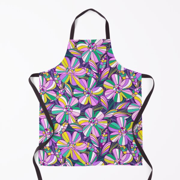 Item preview, Retro 1970s flower power in the cocktail lounge - navy with green and purples tone big florals designed and sold by BlackDogArtists.