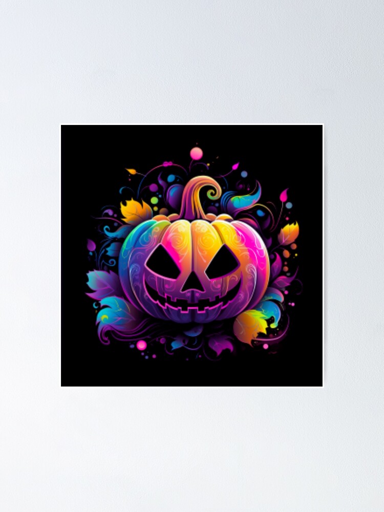 Neon Jack-O'-Lantern: Illuminating Halloween Delight in Vibrant Colors  Poster for Sale by HalloweenMStore