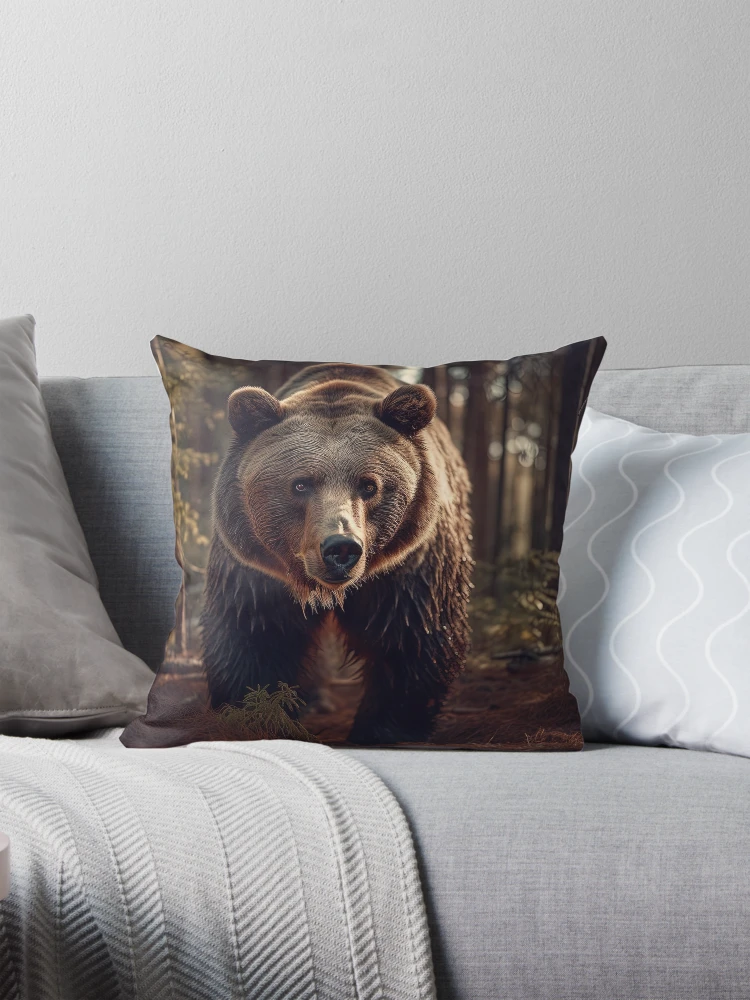 Large Grizzly Bear Walking in the Woods. AI generated Illustration. Pillow for Sale by svetlanna Redbubble