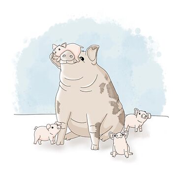 Artwork thumbnail, Delighted - Pig and Piglets by RhondaLuluArt