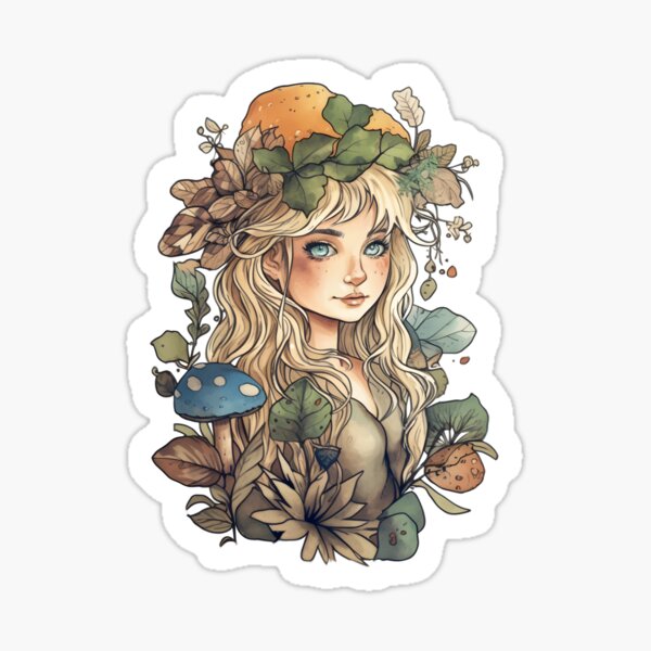 Mushroom Cap Blonde Forest Fairy Sticker