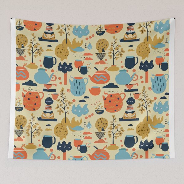 Item preview, Tea time with monks designed and sold by Alessandro Remo Mazzoni Remotextiles.