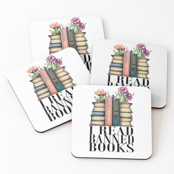 Item preview, I READ BANNED BOOKS Stacked Books with Flowers Anti-book bans Pro Library designed and sold by GlobalGraphics.
