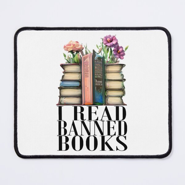 Item preview, I READ BANNED BOOKS Stacked Books with Flowers Anti-book bans Pro Library designed and sold by GlobalGraphics.