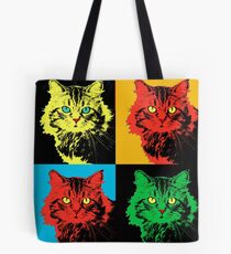 CAT POP ART YELLOW RED GREEN Tote Bag