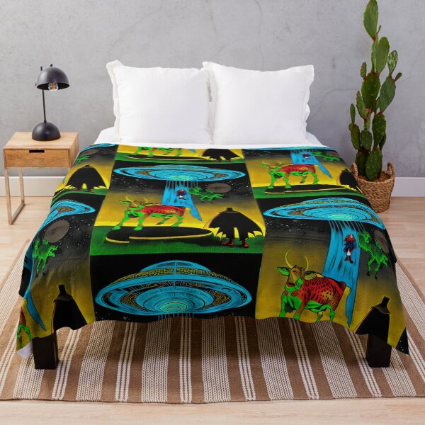 Item preview, A Large Flying Saucer visits Earth and Steals Two cows Alien Invasion designed and sold by Bloomin' Arty Families.