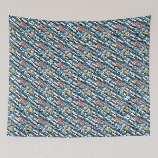 Item preview, Blue London Underground & Overground Trains Repeating Seamless Pattern designed and sold by PatternsFTW.