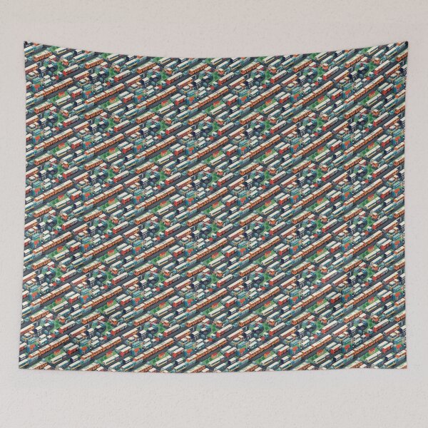 Item preview, Orange Blue Red London Underground & Overground Trains Repeating Seamless Pattern designed and sold by PatternsFTW.