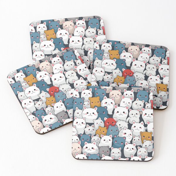 Item preview, Colorful Whisker Gallery: Abstract Faces of Cats and Kittens in Dark White and Blue Hues designed and sold by HappyPapaJohnny.