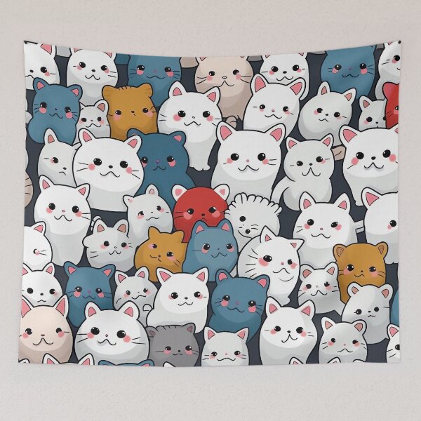 Item preview, Colorful Whisker Gallery: Abstract Faces of Cats and Kittens in Dark White and Blue Hues designed and sold by HappyPapaJohnny.