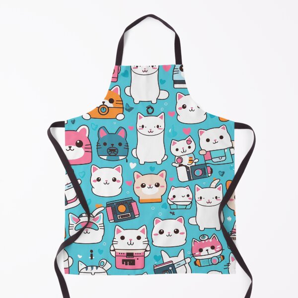 Item preview, Kawaii Cat Fiesta: Colorful Cartoon Characters in White and Cyan Print designed and sold by HappyPapaJohnny.