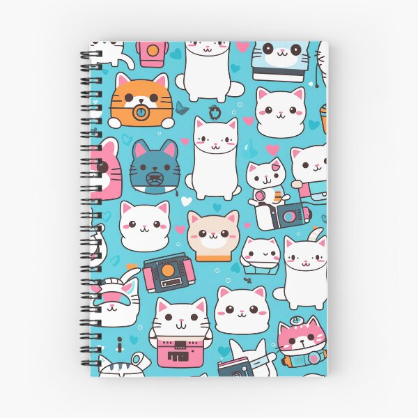 Item preview, Kawaii Cat Fiesta: Colorful Cartoon Characters in White and Cyan Print designed and sold by HappyPapaJohnny.