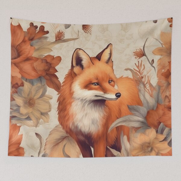 Item preview, Vintage Fox and Flowers Pattern designed and sold by TPhanDesign.