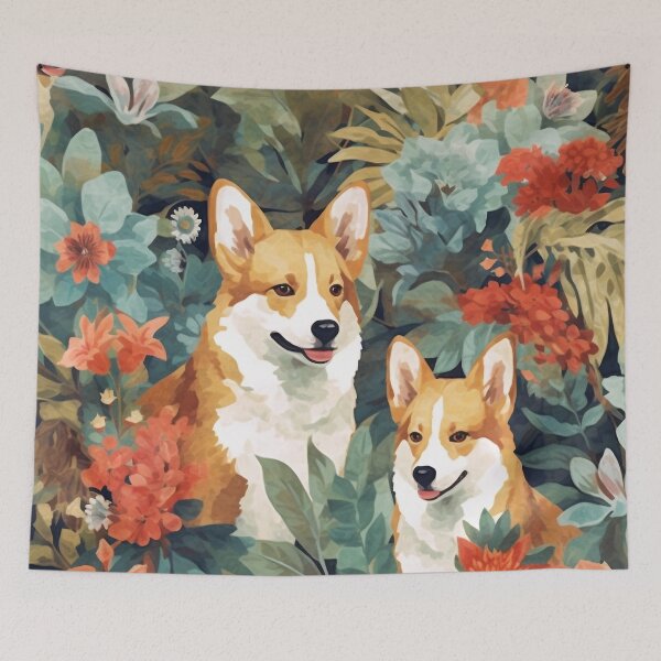 Item preview, Vintage Corgis and Flowers Pattern designed and sold by TPhanDesign.