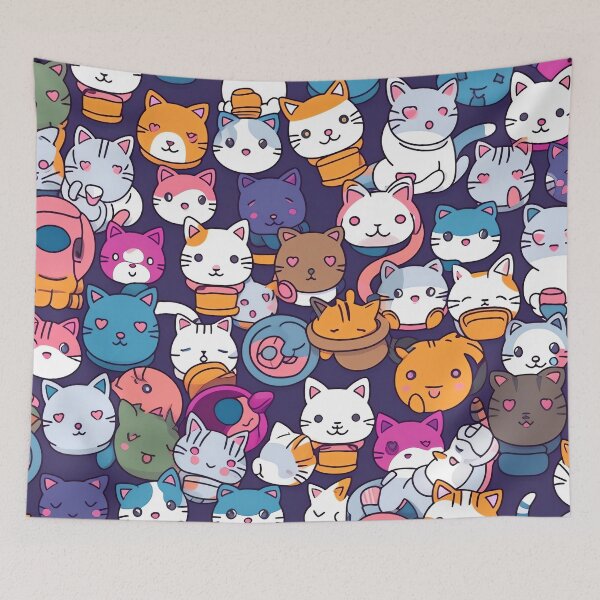 Item preview, Whisker Wonderland: Lively Manga-inspired Cat Pattern in Dark Cyan and Purple designed and sold by HappyPapaJohnny.