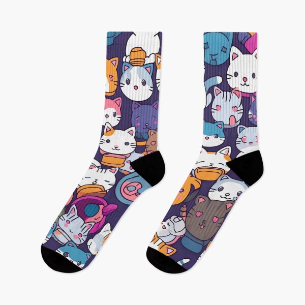 Item preview, Whisker Wonderland: Lively Manga-inspired Cat Pattern in Dark Cyan and Purple designed and sold by HappyPapaJohnny.