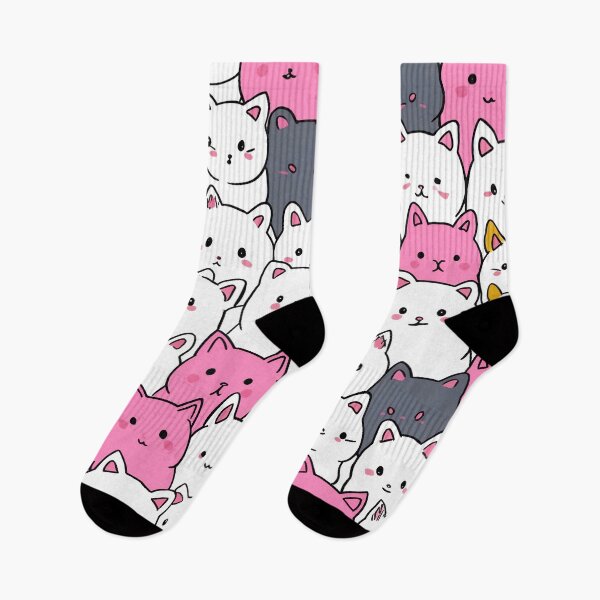 Item preview, Whisker Wonderland: A Big Bunch of Cute Kawaii Cats in Dark White and Pink designed and sold by HappyPapaJohnny.