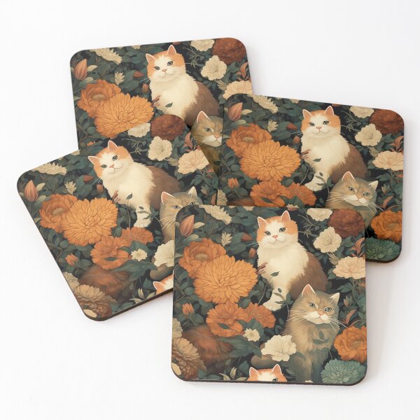 Item preview, Vintage Cats and Flowers Pattern designed and sold by TPhanDesign.