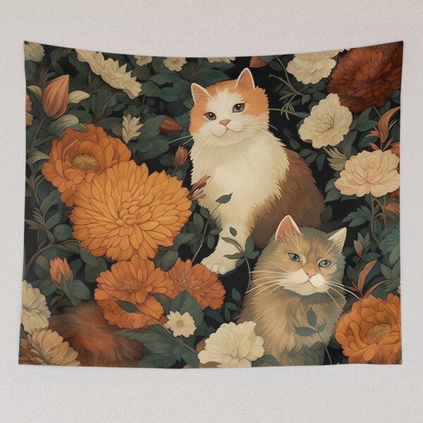 Item preview, Vintage Cats and Flowers Pattern designed and sold by TPhanDesign.