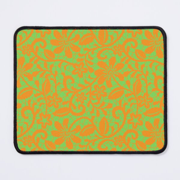 Item preview, "Vibrant Botanical Elegance: Green Floral Lace on Orange Delight" designed and sold by SoulthreadzStudio.