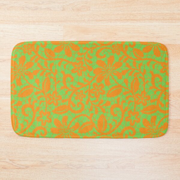 Item preview, "Vibrant Botanical Elegance: Green Floral Lace on Orange Delight" designed and sold by SoulthreadzStudio.