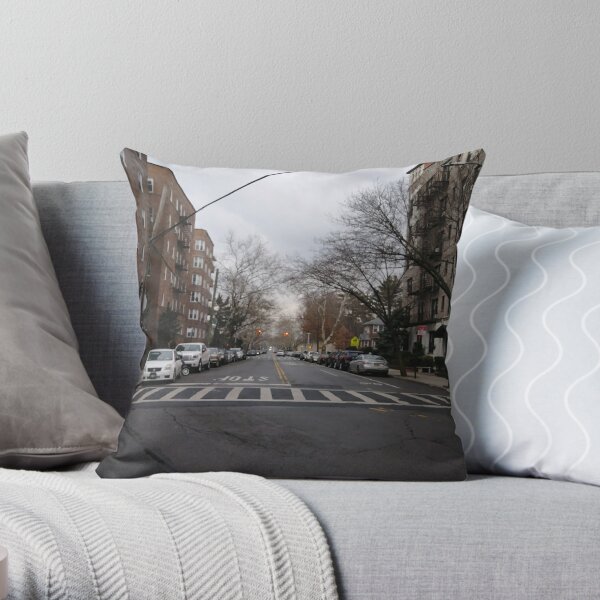 Street, City, Buildings, Photo, Day, Trees Throw Pillow