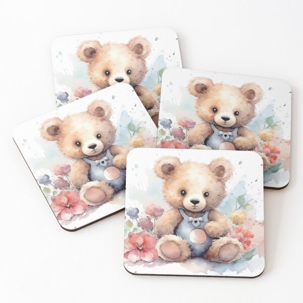 Item preview, Watercolor teddy bear with flowers designed and sold by rainseedart.