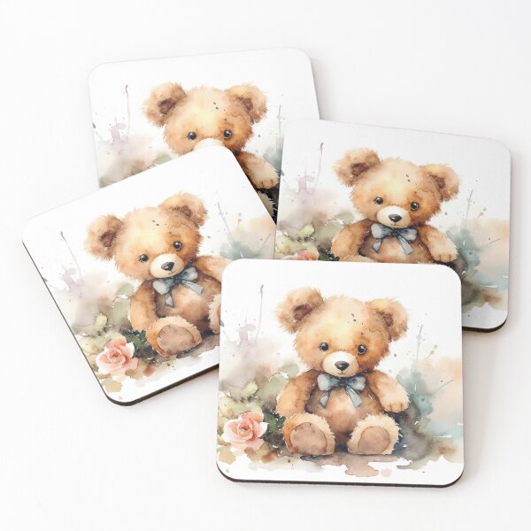 Item preview, Watercolor teddy bear with flowers designed and sold by rainseedart.