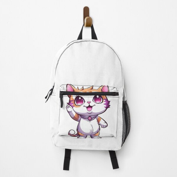 Item preview, Rosy Winks: Cartoon Cat with Pink Nose and Eyes, Waving in Charming Anime Style designed and sold by HappyPapaJohnny.