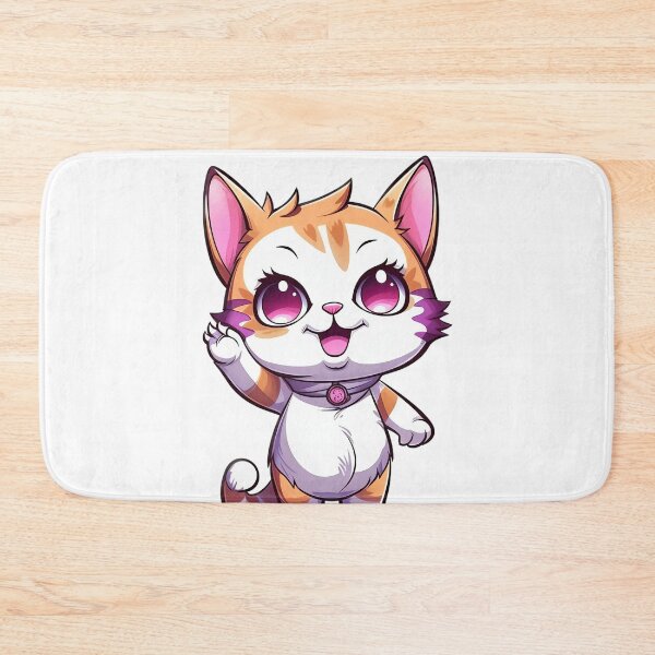 Item preview, Rosy Winks: Cartoon Cat with Pink Nose and Eyes, Waving in Charming Anime Style designed and sold by HappyPapaJohnny.