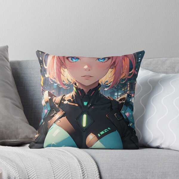 Item preview, Vibrant-haired anime girl in a futuristic cyber bodysuit designed and sold by Comethri.