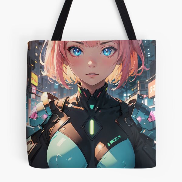 Item preview, Vibrant-haired anime girl in a futuristic cyber bodysuit designed and sold by Comethri.