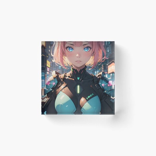 Item preview, Vibrant-haired anime girl in a futuristic cyber bodysuit designed and sold by Comethri.