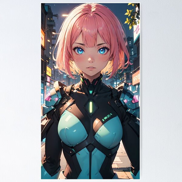 Item preview, Vibrant-haired anime girl in a futuristic cyber bodysuit designed and sold by Comethri.
