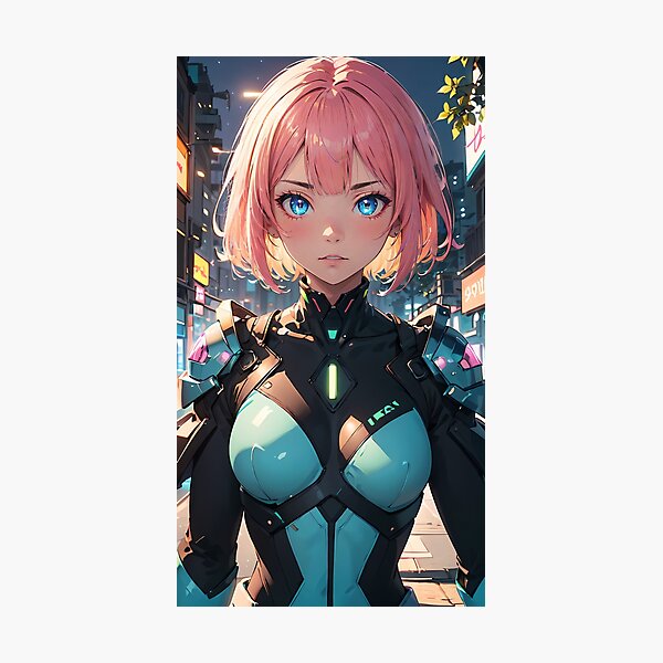 Item preview, Vibrant-haired anime girl in a futuristic cyber bodysuit designed and sold by Comethri.
