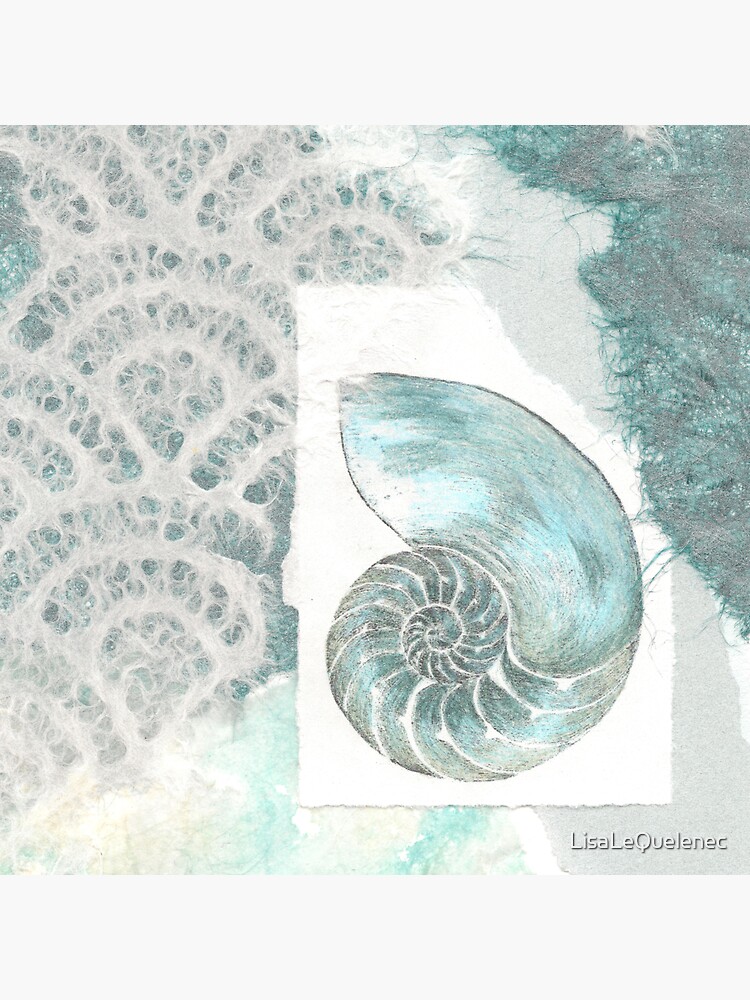 Thumbnail 3 of 3, Sticker, Chambered nautilus mixed media and collage designed and sold by LisaLeQuelenec.
